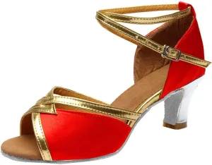 Women Latin Dance Shoes Heels Satin Open Toe Tango Samba ChaCha Ballroom Dancer Practice Shoe Buckle Prom Heeled