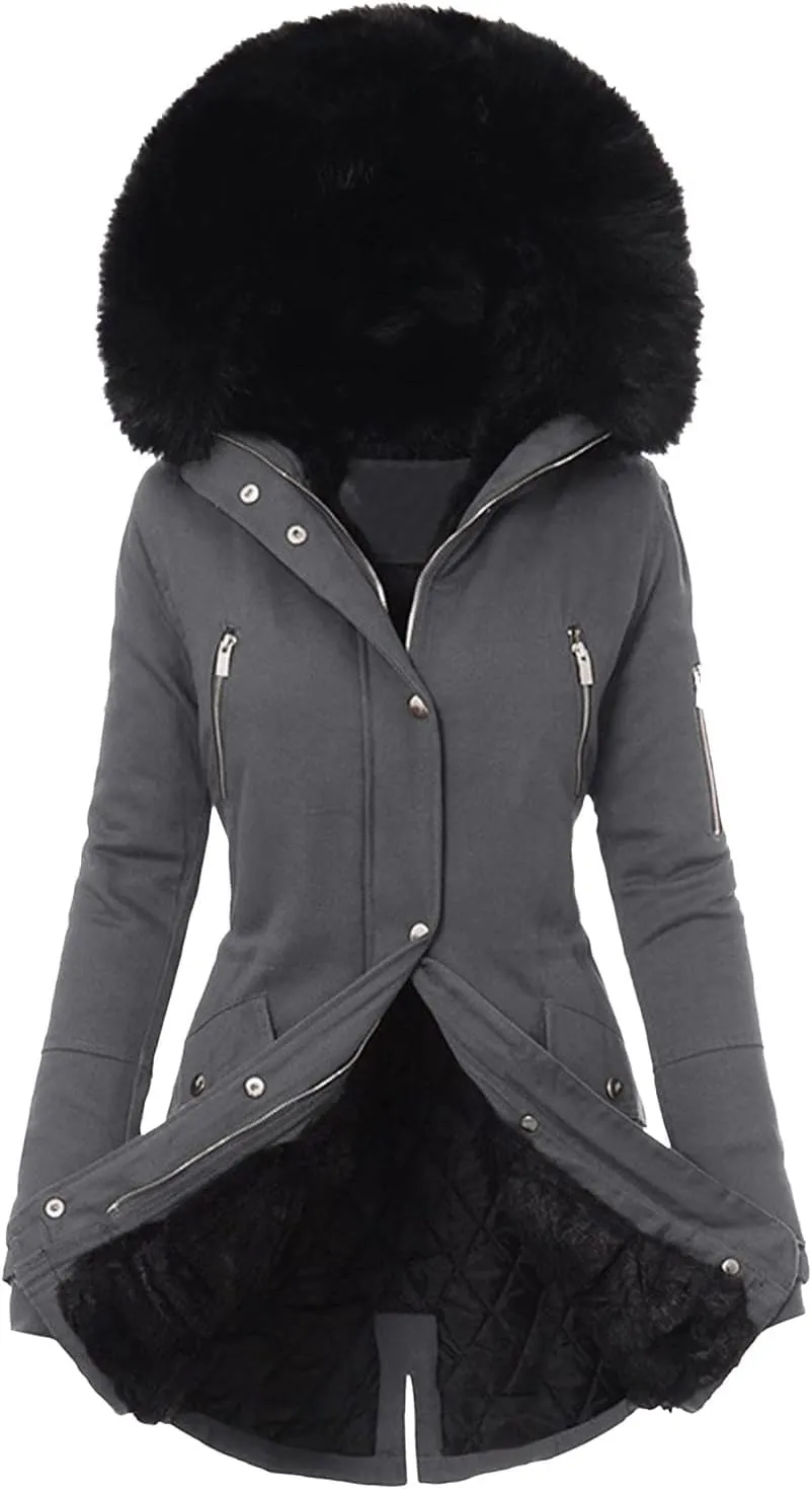 Women Plus Size Winter Overcoat Women's Jacket Thick Outwear Plush Lined Hooded Coat Warm Womens Fleece Plus Size