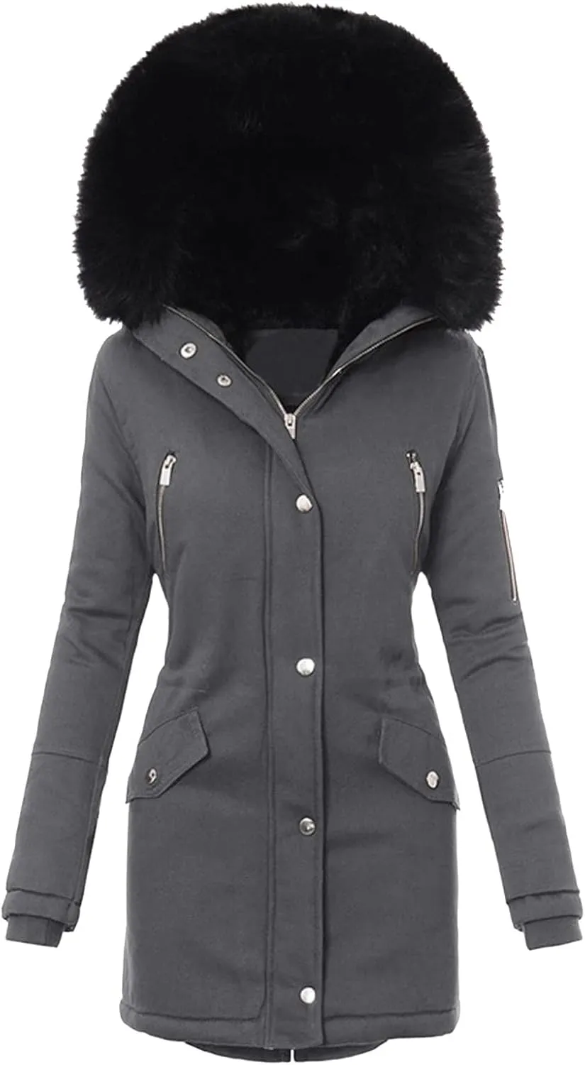Women Plus Size Winter Overcoat Women's Jacket Thick Outwear Plush Lined Hooded Coat Warm Womens Fleece Plus Size