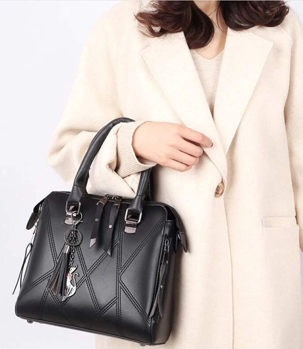 Women PU Leather Tote Hobo Shoulder Crossbody Bags 4pcs Satchel Clutches with Metal Tassel Pendant