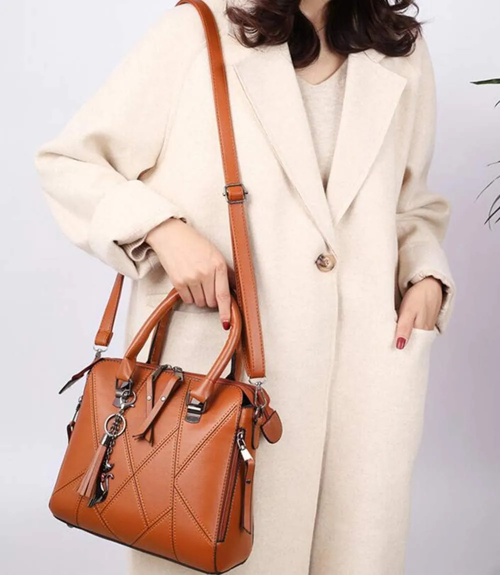 Women PU Leather Tote Hobo Shoulder Crossbody Bags 4pcs Satchel Clutches with Metal Tassel Pendant