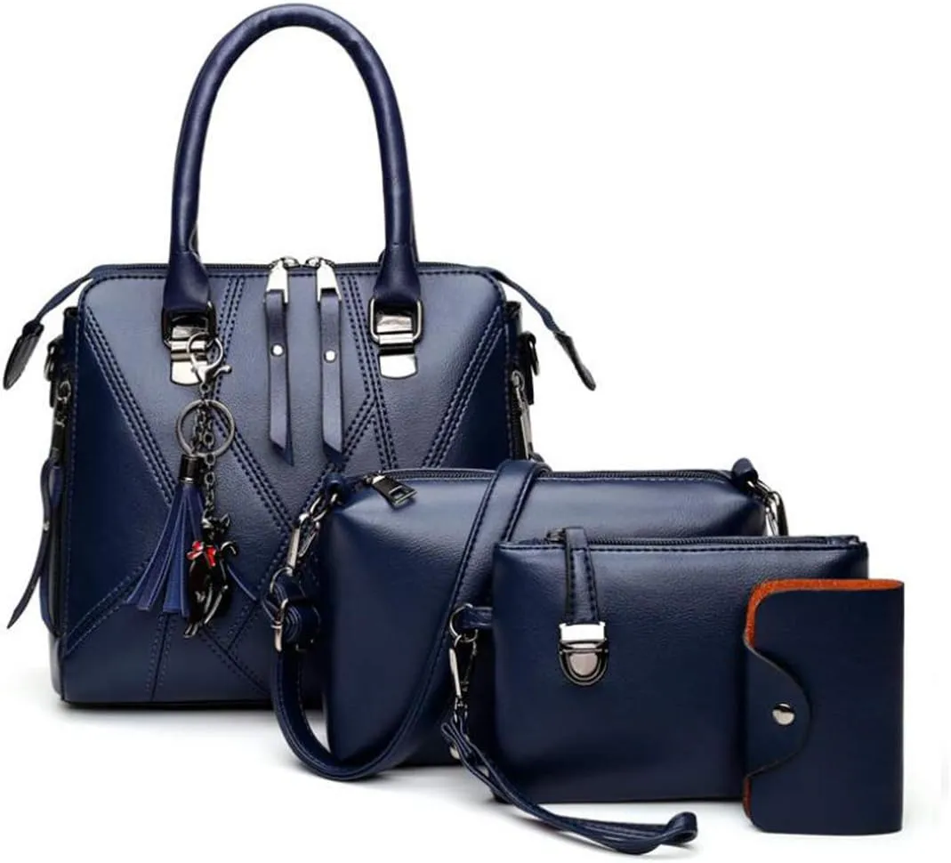 Women PU Leather Tote Hobo Shoulder Crossbody Bags 4pcs Satchel Clutches with Metal Tassel Pendant