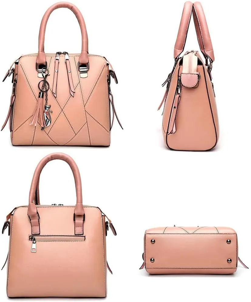 Women PU Leather Tote Hobo Shoulder Crossbody Bags 4pcs Satchel Clutches with Metal Tassel Pendant