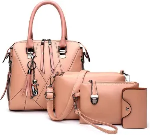 Women PU Leather Tote Hobo Shoulder Crossbody Bags 4pcs Satchel Clutches with Metal Tassel Pendant