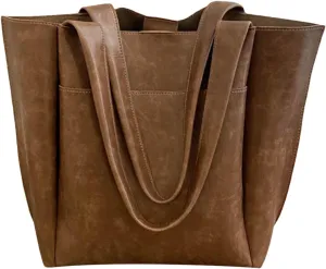 Women Shoulder Bag New Pattern Vintage Solid Color Simple Strap Large Capacity Practical Handbag (Brown, One Size)