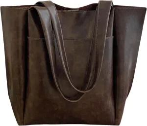 Women Shoulder Bag New Pattern Vintage Solid Color Simple Strap Large Capacity Practical Handbag (Coffee, One Size)