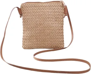 Women Straw Shoulder Bags Hand Woven Crossbody Beach Small Bag Shoulder Briefcase for Men Briefcase Purse (C, One Size)