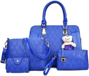 Women Tote Hobo PU Leather Clutches Shoulder Crossbody Bags Satchel Wallets Set 4pcs With Bear Ornament