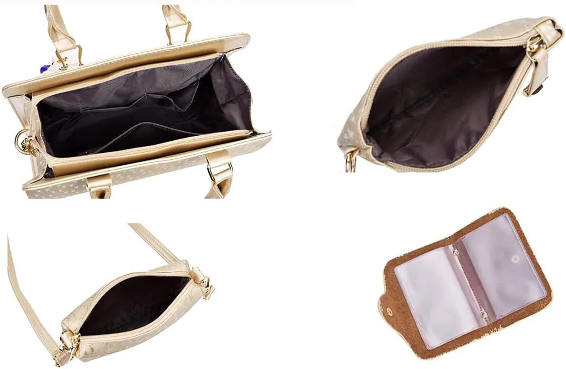 Women Tote Hobo PU Leather Clutches Shoulder Crossbody Bags Satchel Wallets Set 4pcs With Bear Ornament