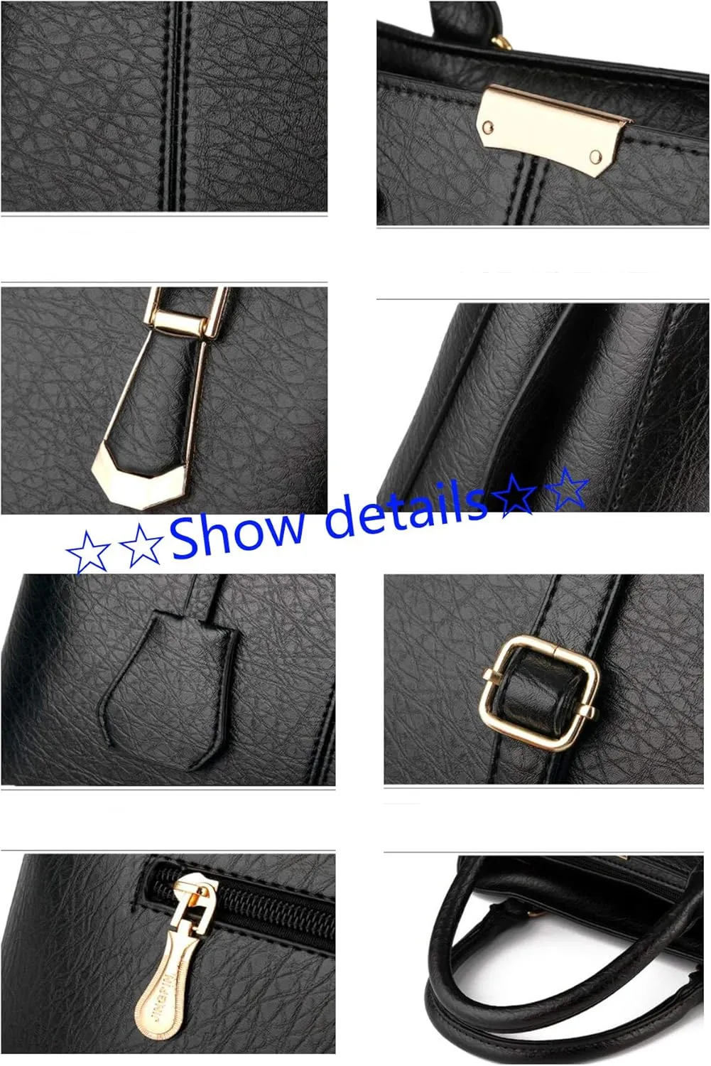 Women Tote Hobo PU Leather Clutches Shoulder Crossbody Bags Satchel With Metal Accessories