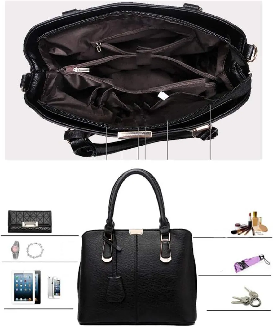 Women Tote Hobo PU Leather Clutches Shoulder Crossbody Bags Satchel With Metal Accessories
