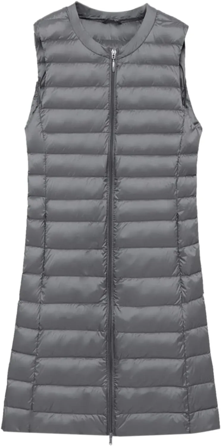 Women Warm Vest Coat Fashion Fall Winter Outerwear Zip Up Puffer Long Jacket Sleeveless Down Parkas Coats