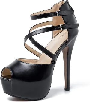 Women's Ankle Cross Strap Sandals Platform Stiletto Dress Zip