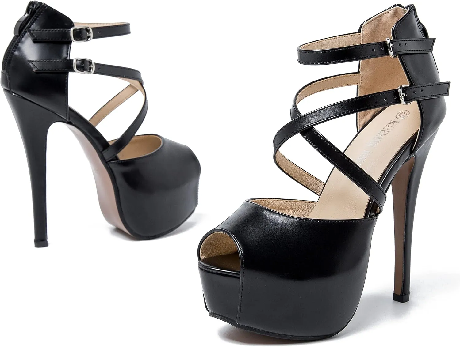 Women's Ankle Cross Strap Sandals Platform Stiletto Dress Zip