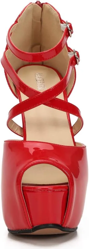 Women's Ankle Cross Strap Sandals Platform Stiletto Dress Zip
