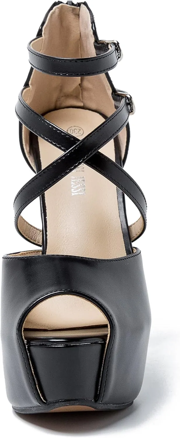 Women's Ankle Cross Strap Sandals Platform Stiletto Dress Zip