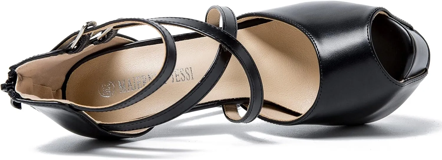 Women's Ankle Cross Strap Sandals Platform Stiletto Dress Zip