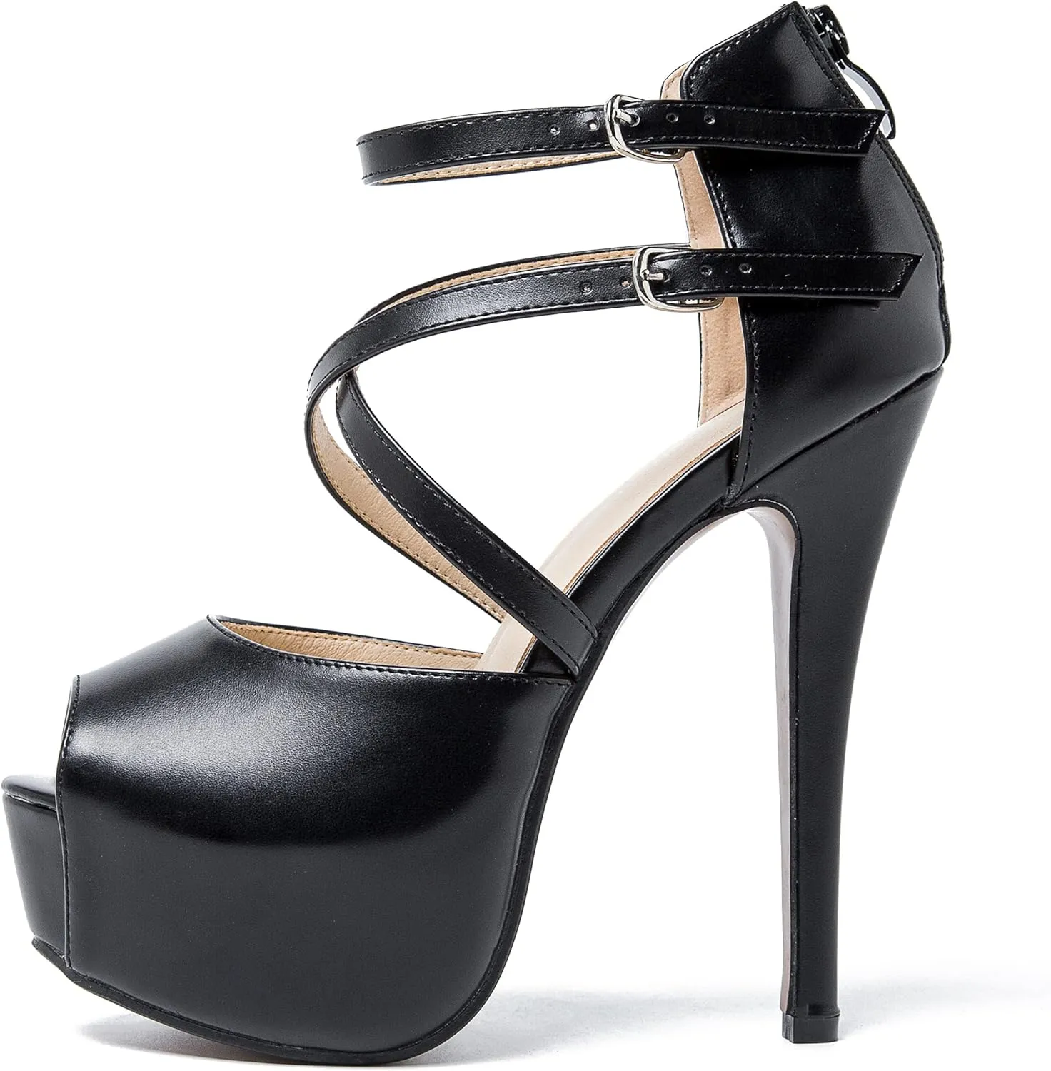 Women's Ankle Cross Strap Sandals Platform Stiletto Dress Zip