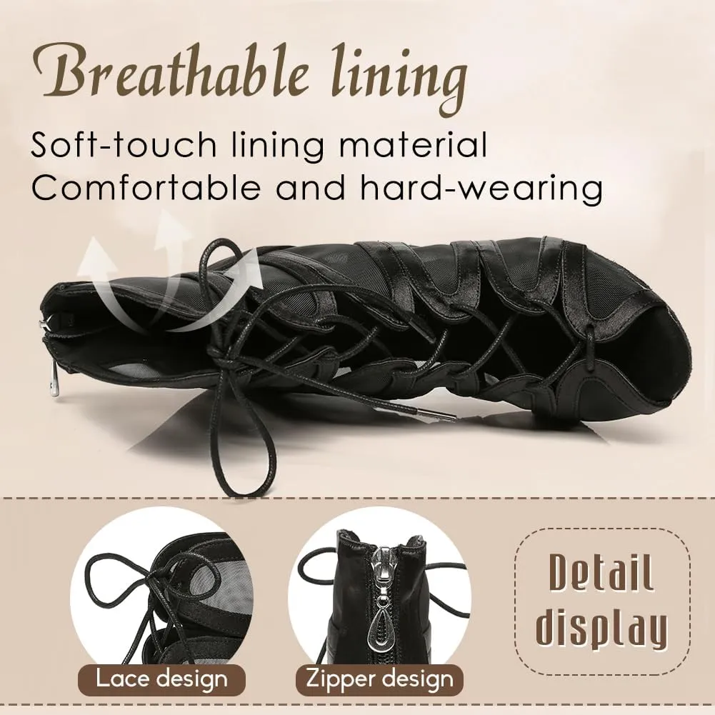 Women's Ballroom Ankle Dance Boots Lace-up Open-Toe Practice Latin Salsa Dancing Boots,Model YC-L444-Suede Sole-3.33 Heel