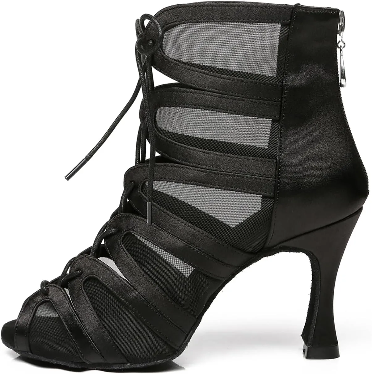 Women's Ballroom Ankle Dance Boots Lace-up Open-Toe Practice Latin Salsa Dancing Boots,Model YC-L444-Suede Sole-3.33 Heel