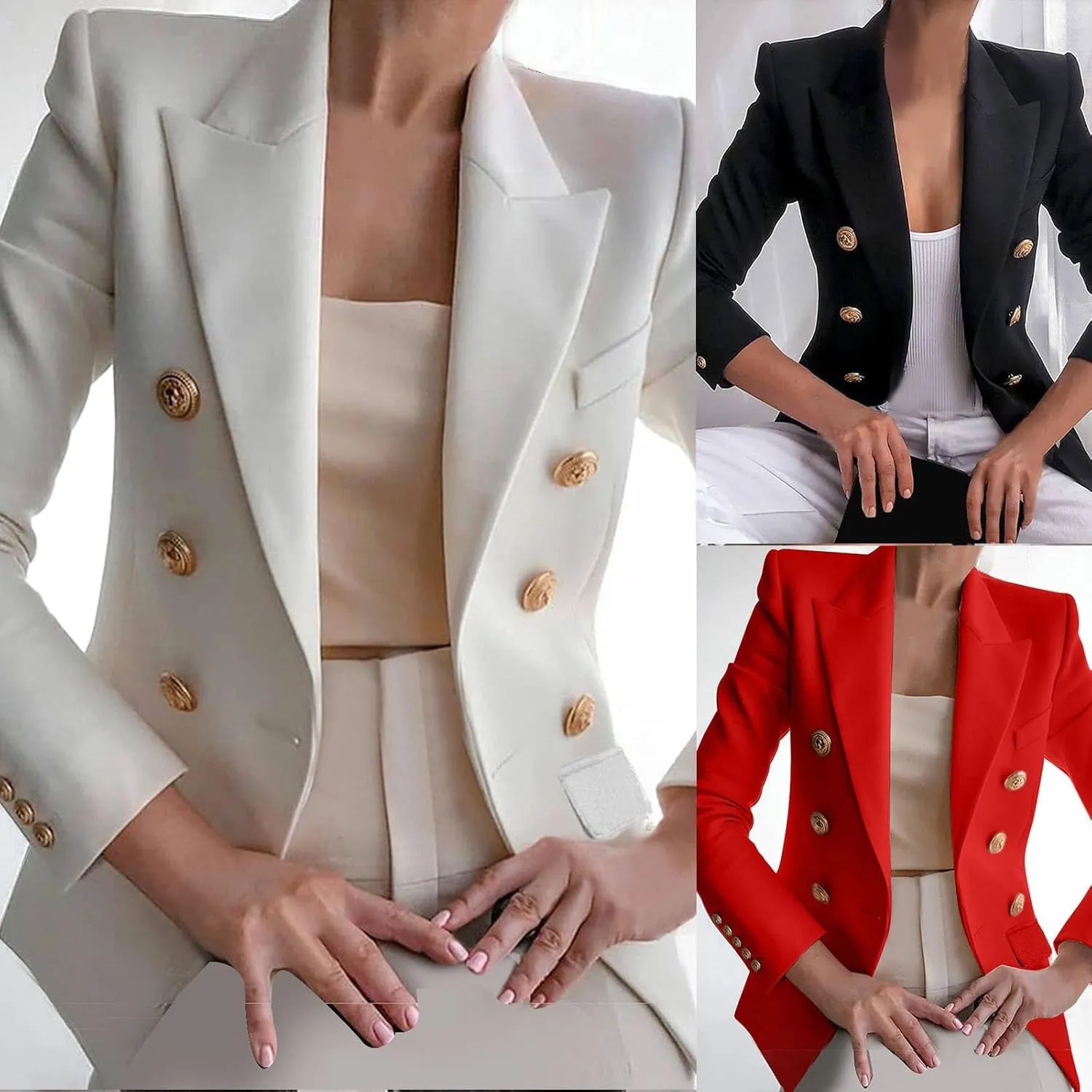 Womens Blazer Fashion Casual 2025 Office Work Button Jackets Long Sleeve Open Front Loose Lightweight Blazers