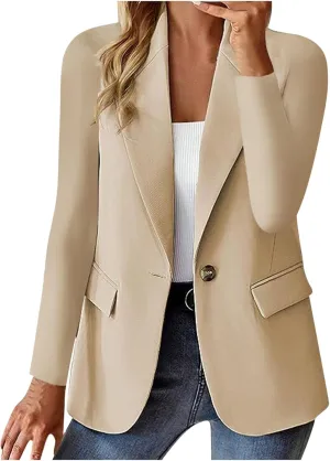 Womens Blazer Lightweight Long Sleeve Jacket Casual Open Front Cardigan Notch Collar Blazers with Fake Pockets