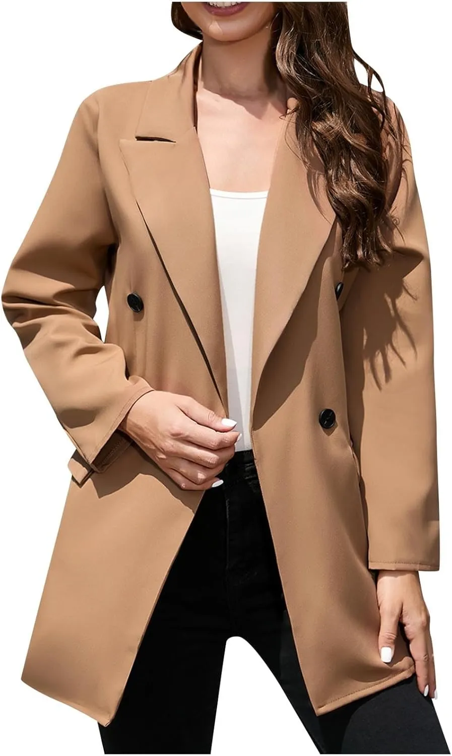 Womens Blazers Classic Lapel Long Sleeve Casual Elegant Trench Coat Work Office Dressy Suit Jacket Trendy Outerwear