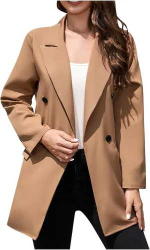 Womens Blazers Classic Lapel Long Sleeve Casual Elegant Trench Coat Work Office Dressy Suit Jacket Trendy Outerwear
