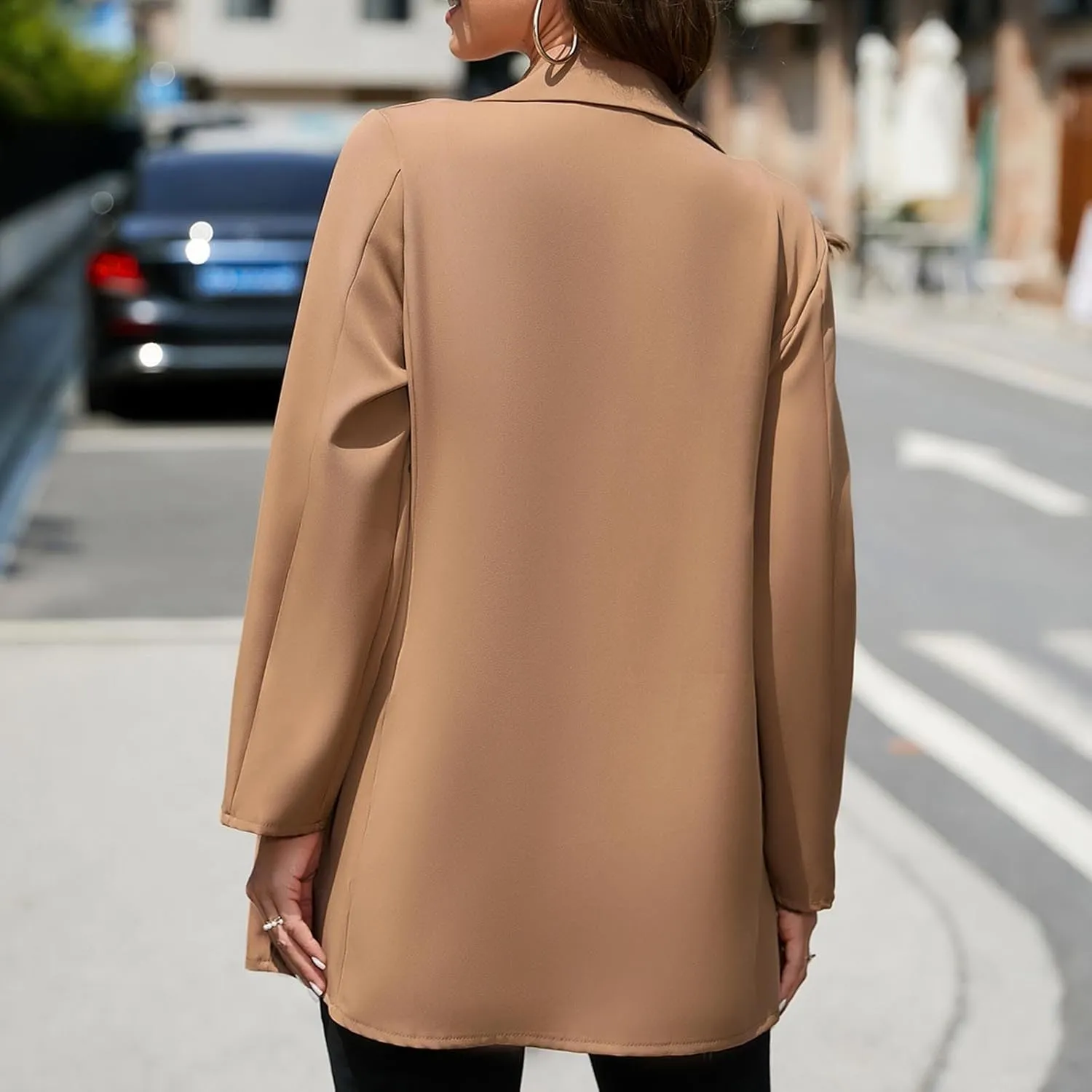 Womens Blazers Classic Lapel Long Sleeve Casual Elegant Trench Coat Work Office Dressy Suit Jacket Trendy Outerwear