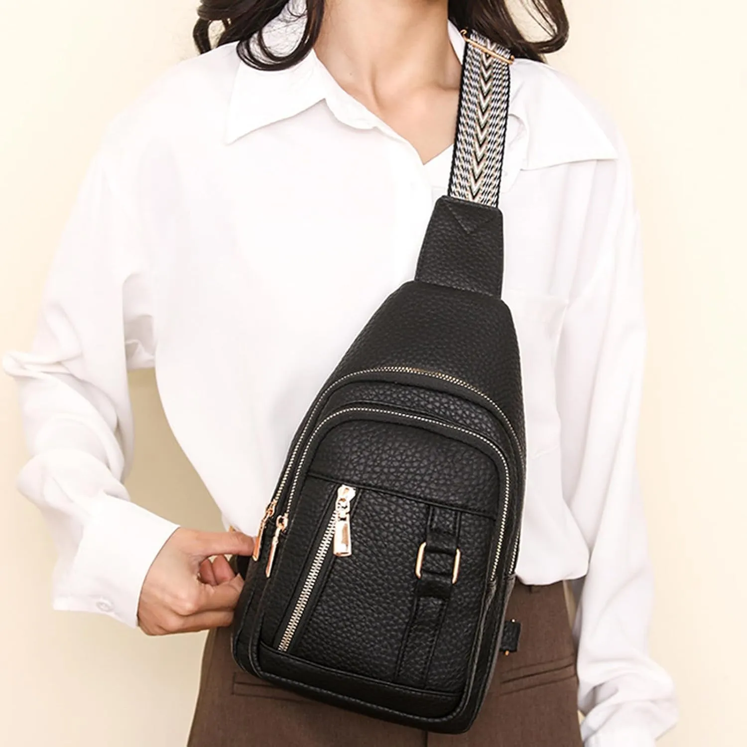 Women's Crossbody Handbags 2024 New Upgrade Leather Fanny Pack for Girls,trendy Backpack Chest Bag with Adjustable Strap,cross Body Bag for Hiking Travel Sports Outdoor