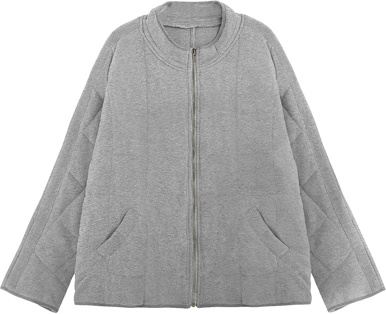 Womens Elegant Solid Zipper Jacket Long Sleeve Stand Neck Overcoat Warm Fitted Pockets Outwear Outdoor Winter Clothes
