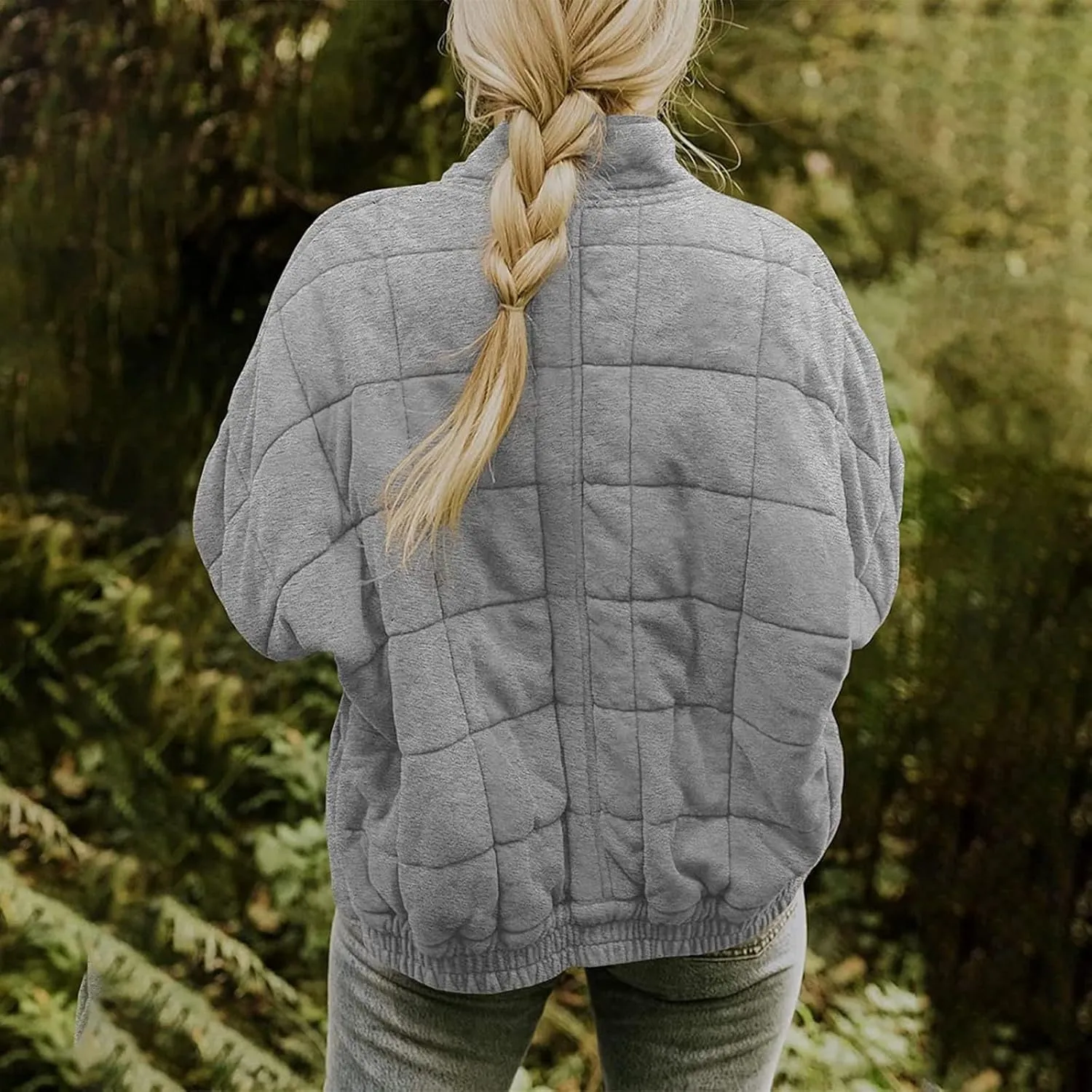 Womens Elegant Solid Zipper Jacket Long Sleeve Stand Neck Overcoat Warm Fitted Pockets Outwear Outdoor Winter Clothes