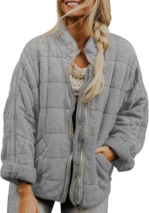 Womens Elegant Solid Zipper Jacket Long Sleeve Stand Neck Overcoat Warm Fitted Pockets Outwear Outdoor Winter Clothes