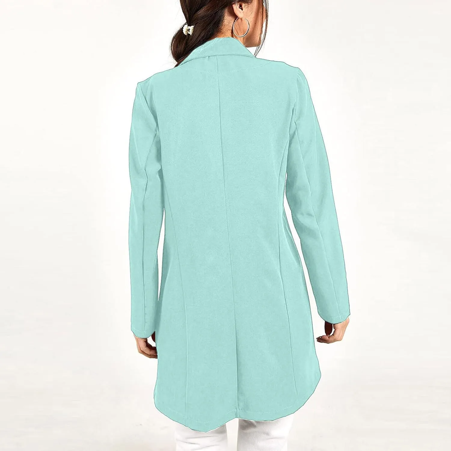 Womens Fashion Lapel Collar Long Sleeve Open Front Button Blazer Jackets Business Casual Trench Cardigan Long Suit Coat