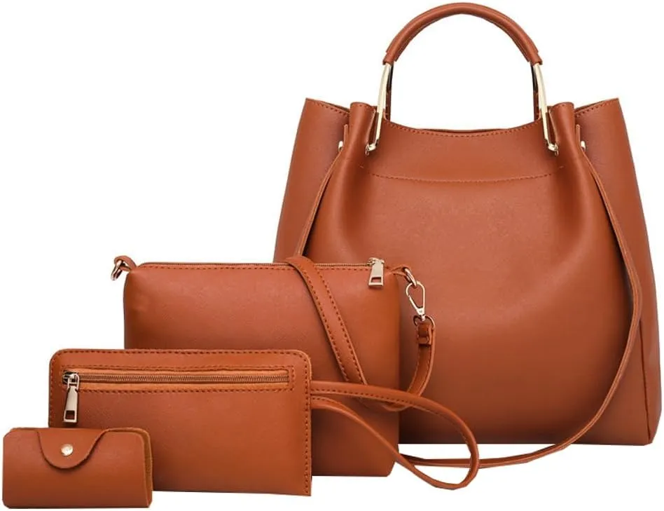 Women's Fashion Tote Bags Vegan Leather 4pcs Satchel Purse Oversized Shoulder Crossbody Handbag Hobo Bags