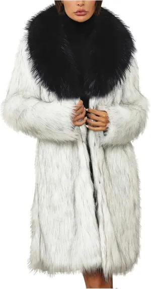 Womens Faux Fur Coat 2024 Winter Warm Coat Long Sleeve Faux Fur Parka Jacket Thick Plus Size Outerwear Overcoat