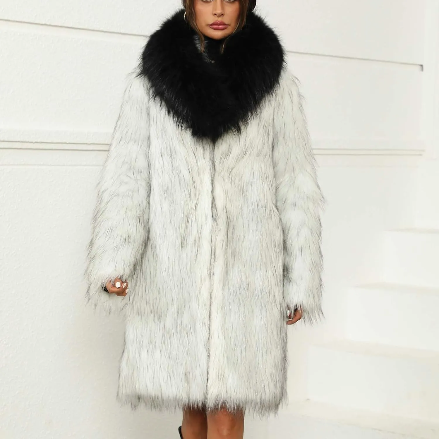 Womens Faux Fur Coat 2024 Winter Warm Coat Long Sleeve Faux Fur Parka Jacket Thick Plus Size Outerwear Overcoat