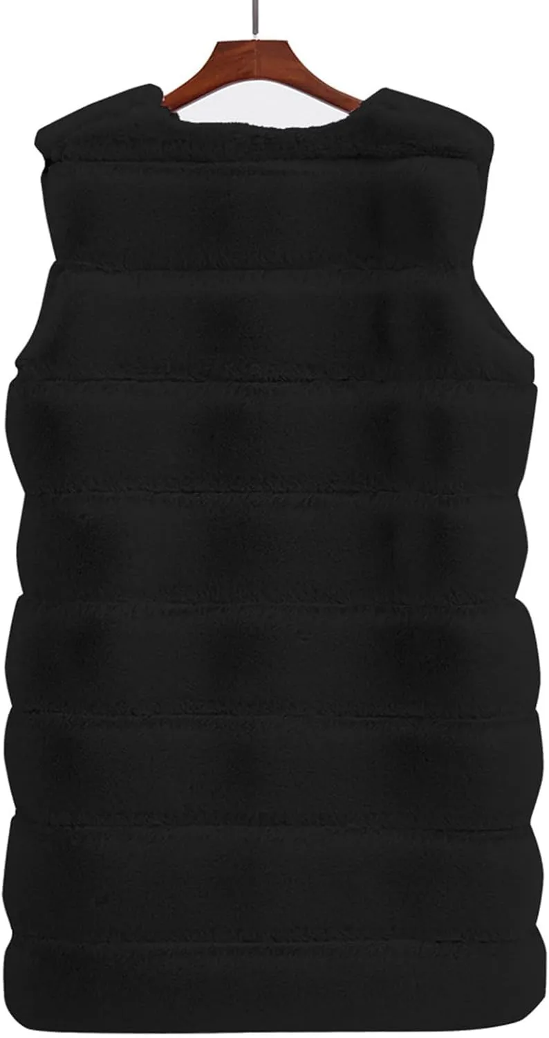 Womens Faux Fur Gilet Coats Sleeveless Waistcoat Solid Color Warmer Jacket Fluffy Coat Winter Outwear Tops