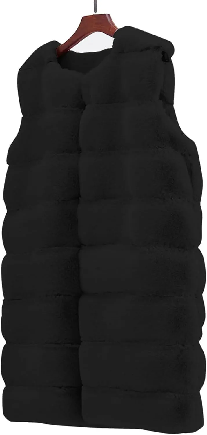 Womens Faux Fur Gilet Coats Sleeveless Waistcoat Solid Color Warmer Jacket Fluffy Coat Winter Outwear Tops