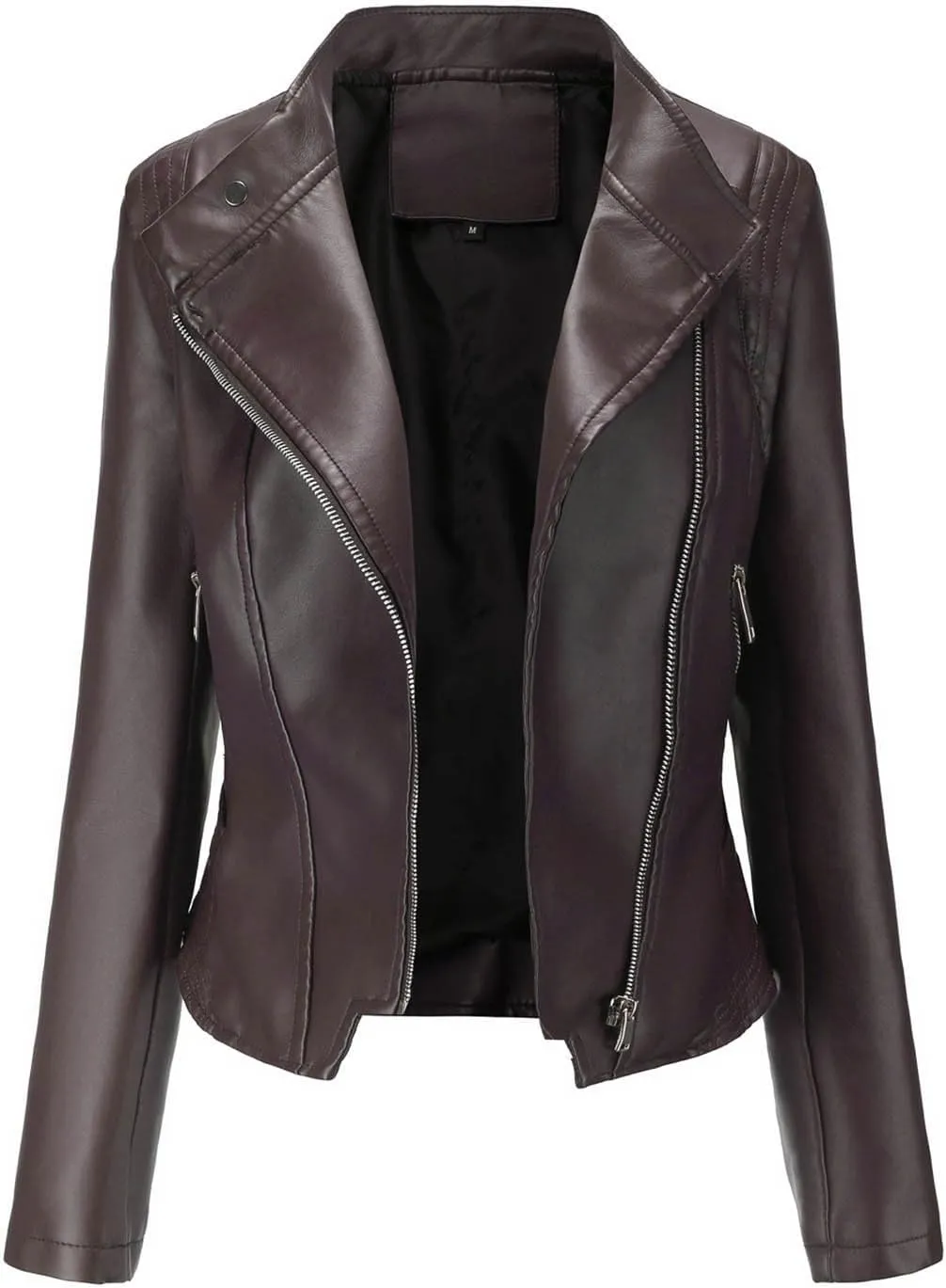 Women's Faux Leather Jackets,Zip Up Motorcycle Jacket Slim Fit Lapel Open Front Windproof Moto Biker Outwear Coats