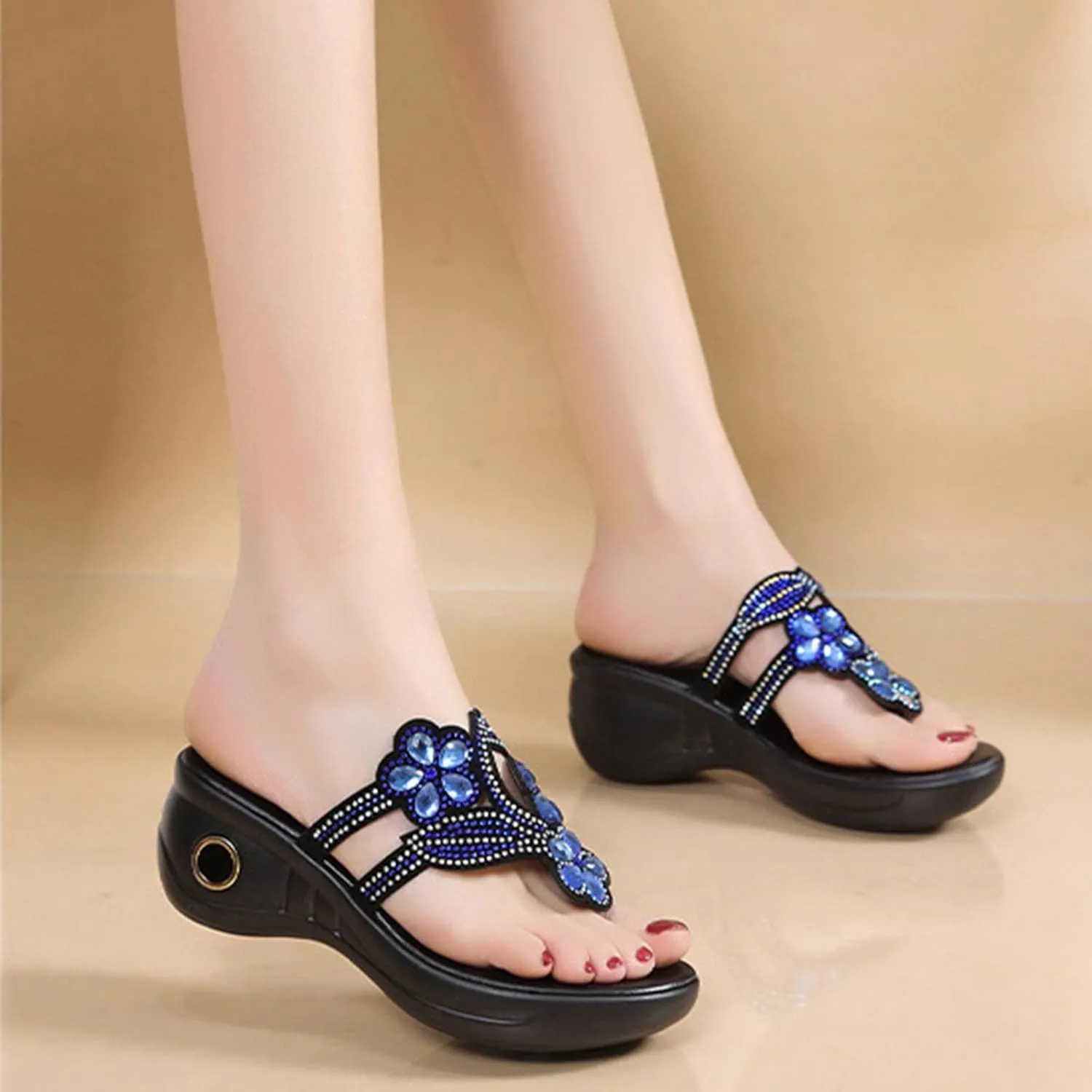 Women's Floral Embellished Stylish Sandal Orthopedic Arch Support Flip Flop Jewelry Clip Toe Shoe Solid Thong Sandals