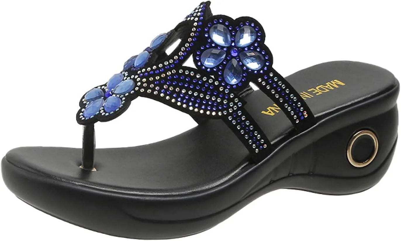 Women's Floral Embellished Stylish Sandal Orthopedic Arch Support Flip Flop Jewelry Clip Toe Shoe Solid Thong Sandals