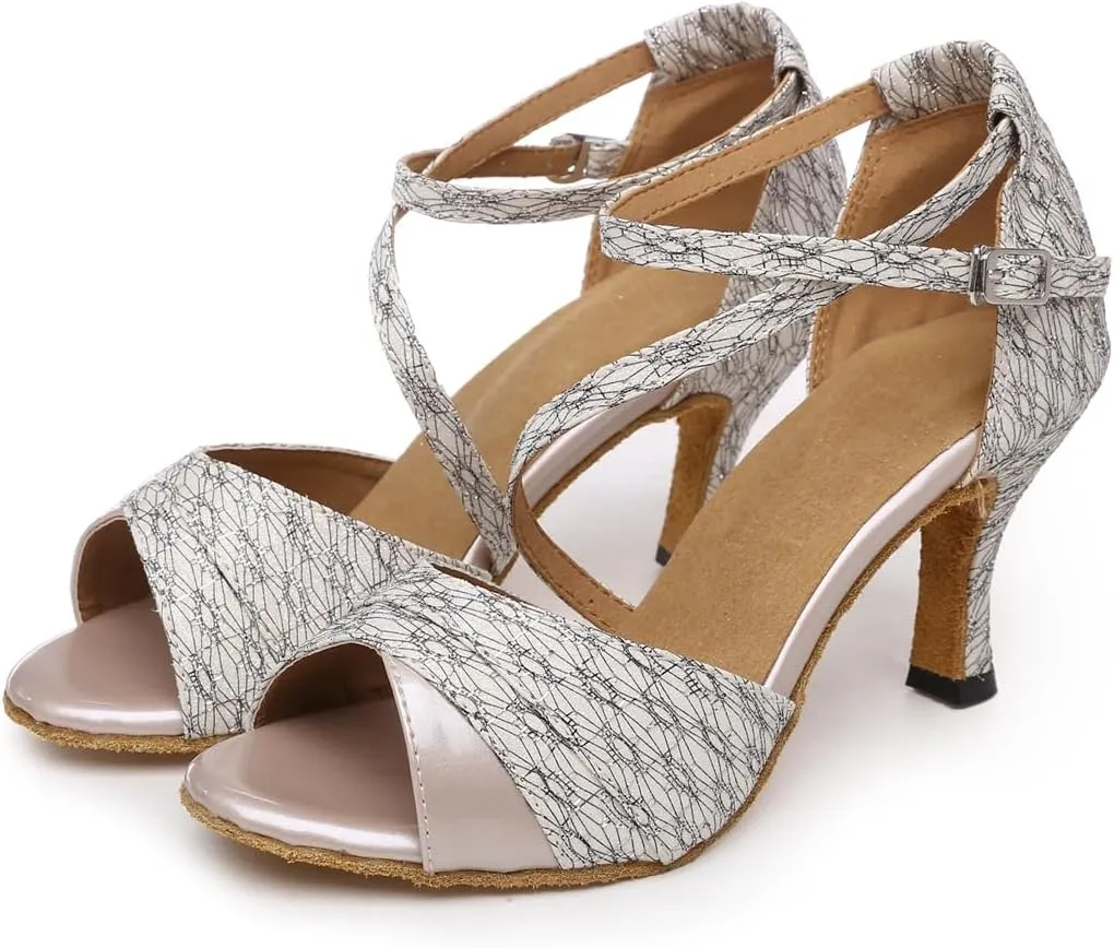 Women's Glitter Material Open Toe Latin Ballroom Dance Shoes Rumba Party Wedding Tango Dance Sandals QRX039