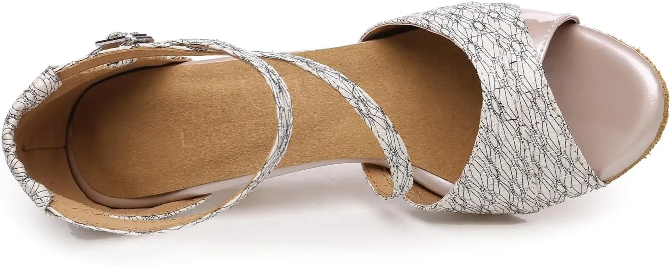 Women's Glitter Material Open Toe Latin Ballroom Dance Shoes Rumba Party Wedding Tango Dance Sandals QRX039