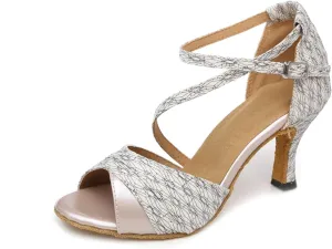 Women's Glitter Material Open Toe Latin Ballroom Dance Shoes Rumba Party Wedding Tango Dance Sandals QRX039