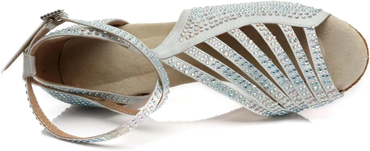 Women's Glitter Rhinestones Open Toe Latin Ballroom Dance Shoes Tango Party Wedding Practice Dance Sandals