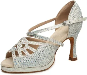 Women's Glitter Rhinestones Open Toe Latin Ballroom Dance Shoes Tango Party Wedding Practice Dance Sandals