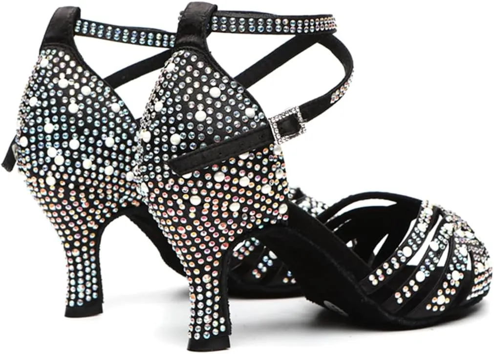 Women's Glitter Rhinestones Open Toe Latin Ballroom Dance Shoes Tango Party Wedding Practice Dance Sandals
