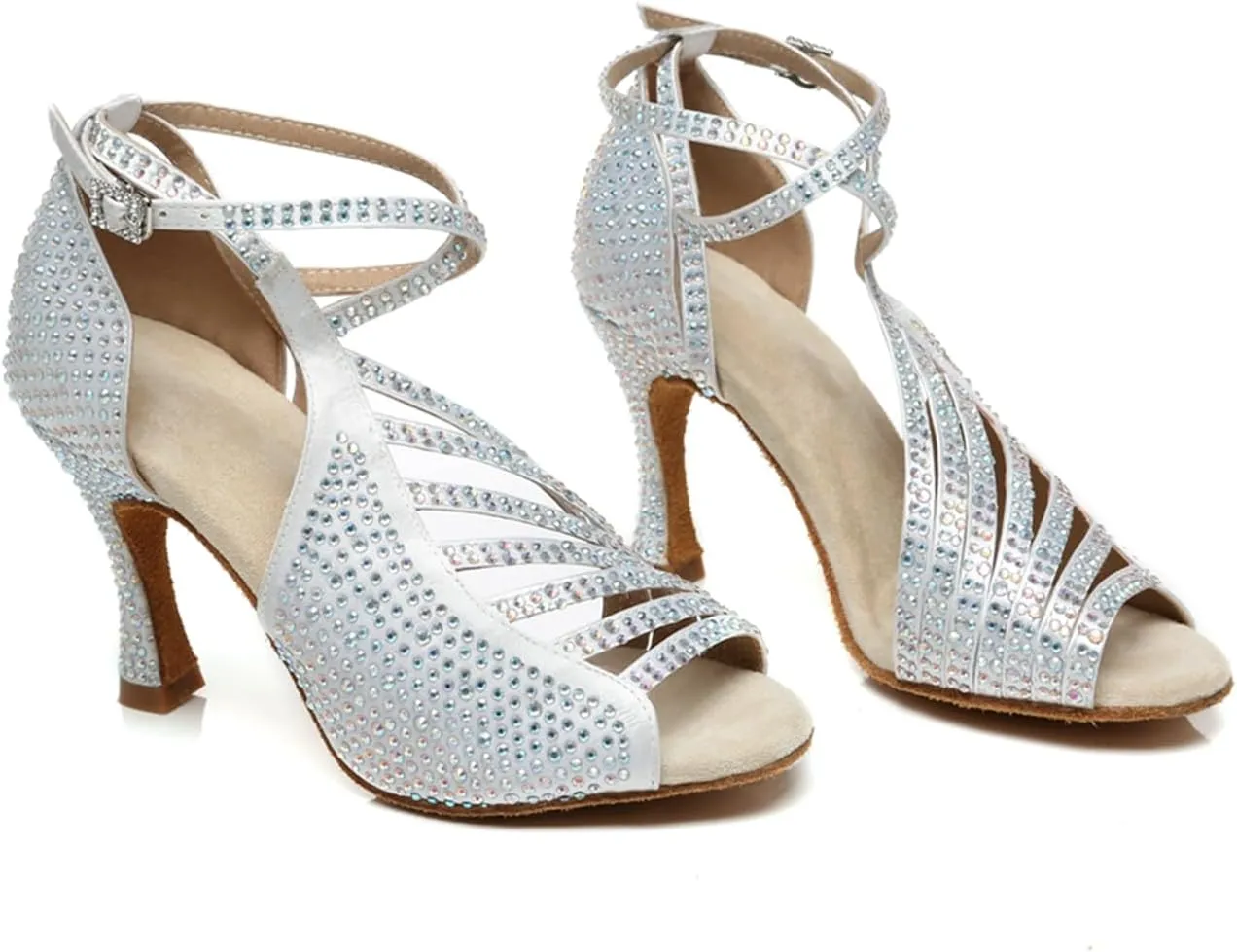 Women's Glitter Rhinestones Open Toe Latin Ballroom Dance Shoes Tango Party Wedding Practice Dance Sandals