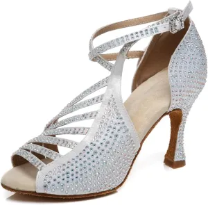 Women's Glitter Rhinestones Open Toe Latin Ballroom Dance Shoes Tango Party Wedding Practice Dance Sandals